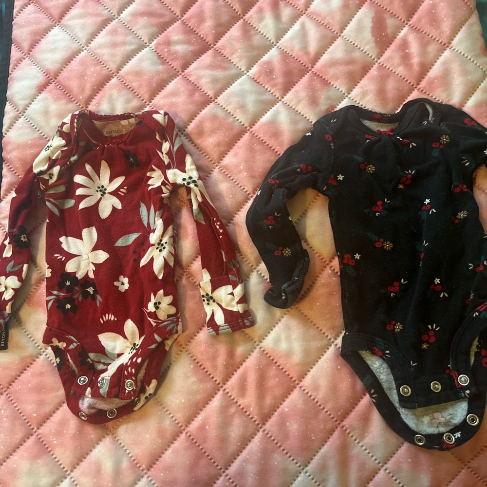 Carter's Red and Black Floral Bodysuits